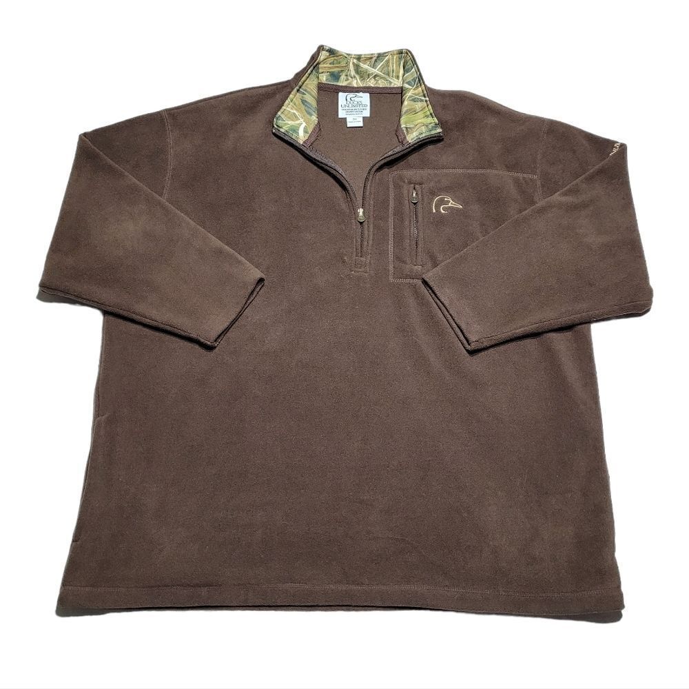 Ducks Unlimited Brown Fleece Camo Quarter-Zip Pullover Sweater Mens Size 2X